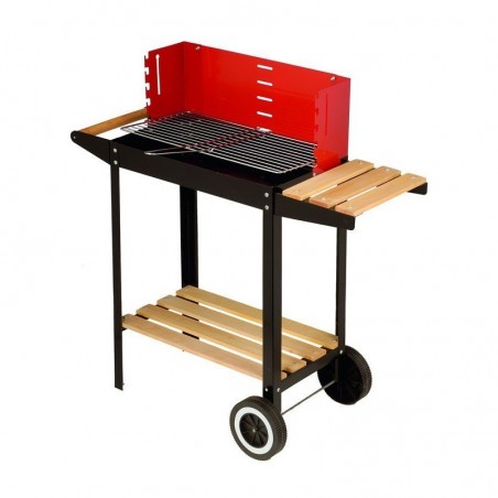 Barbacoa de carbón , barbacoa con ruedas , barbacoa de madera y acero , medidas 83x28x83 cm , incluye mesa parrilla