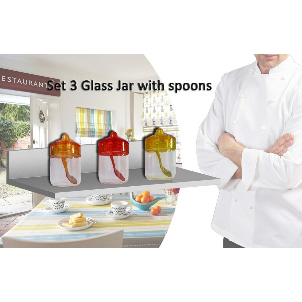 Set 3 recipientes 200ML de cristal para especias y alimentos 6,5 X 11 cm con tapa y cuchara incluída 
