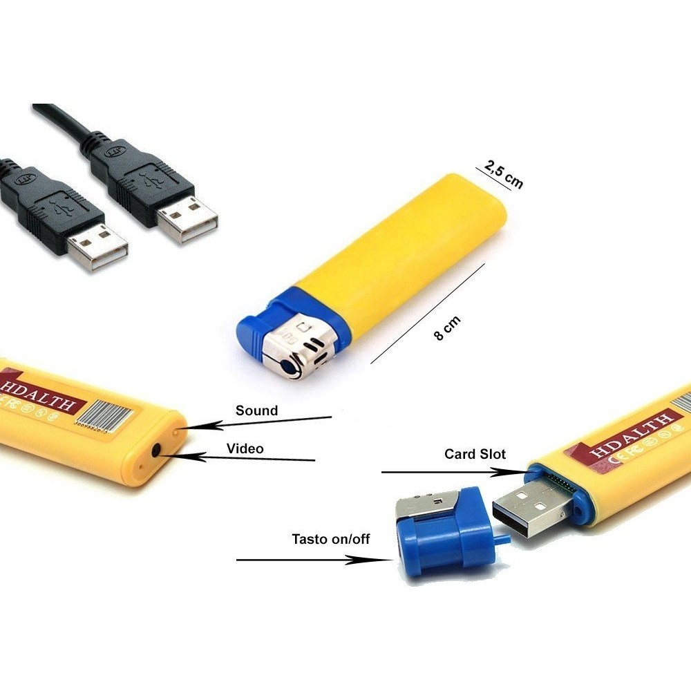 Mechero encendedor espía USB con cámara de vídeo memoria SD audio ampliable y resolución 1280 x 960 píxeles