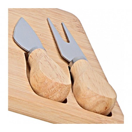 109961 Planche de bambou ALPINIA pour couper du fromage avec couteaux et broche