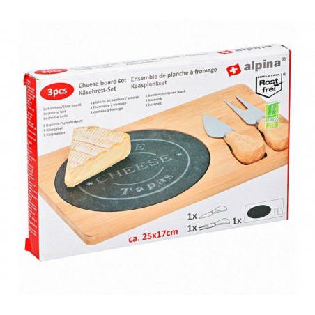 109961 Planche de bambou ALPINIA pour couper du fromage avec couteaux et broche