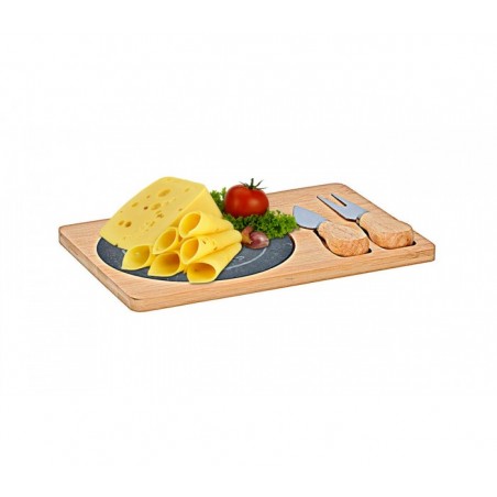 109961 Planche de bambou ALPINIA pour couper du fromage avec couteaux et broche