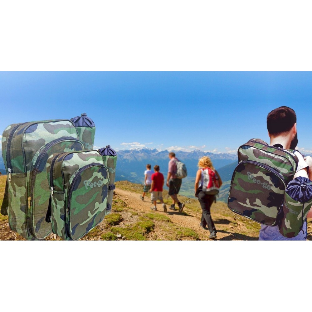 Kit senderismo en colores militares incluye mochila y botella térmica refrigerante (7+3 L) FREE-GO