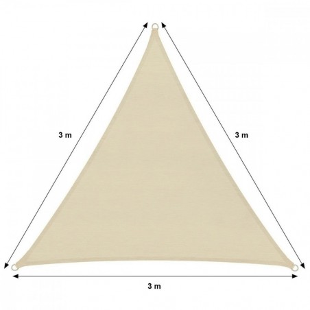 Auvent triangle 482346 beige 3x3x3m avec crochets renforcés et corde en nylon