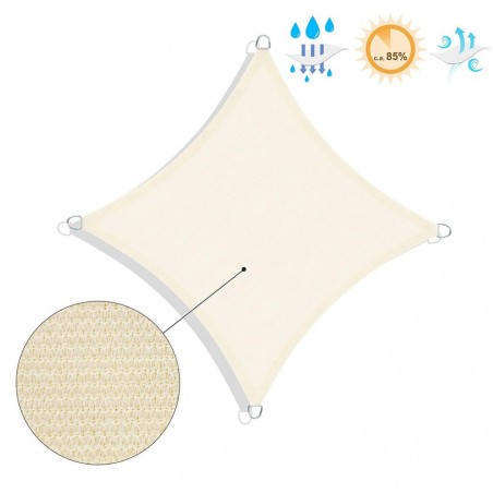 Auvent carré 482407 beige 3x3m avec crochets renforcés et corde en nylon
