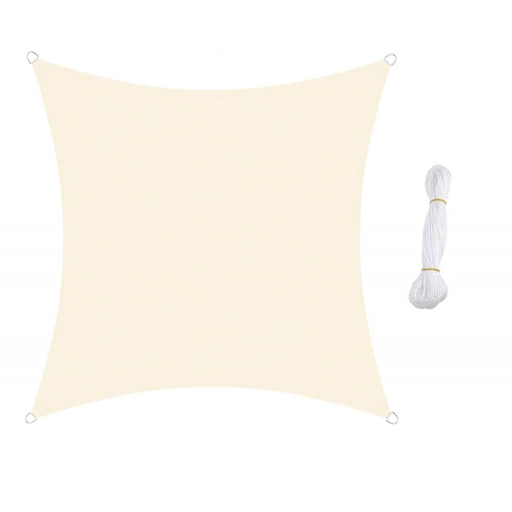 Auvent carré 482407 beige 3x3m avec crochets renforcés et corde en nylon