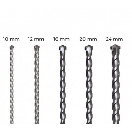 Jeu de 5 forets à tête hélicoïdale extra-longs (10-12-16-20-24mm / 60cm)