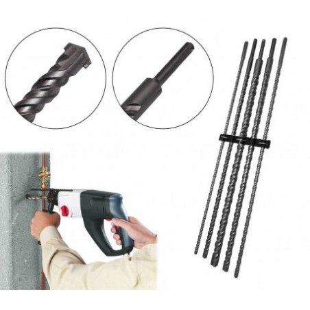 Jeu de 5 forets à tête hélicoïdale extra-longs (10-12-16-20-24mm / 60cm)