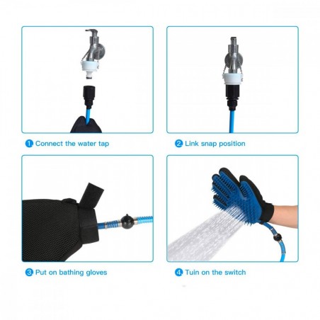 Gant 2 en 1 pour animal lavage et massage  avec tuyau