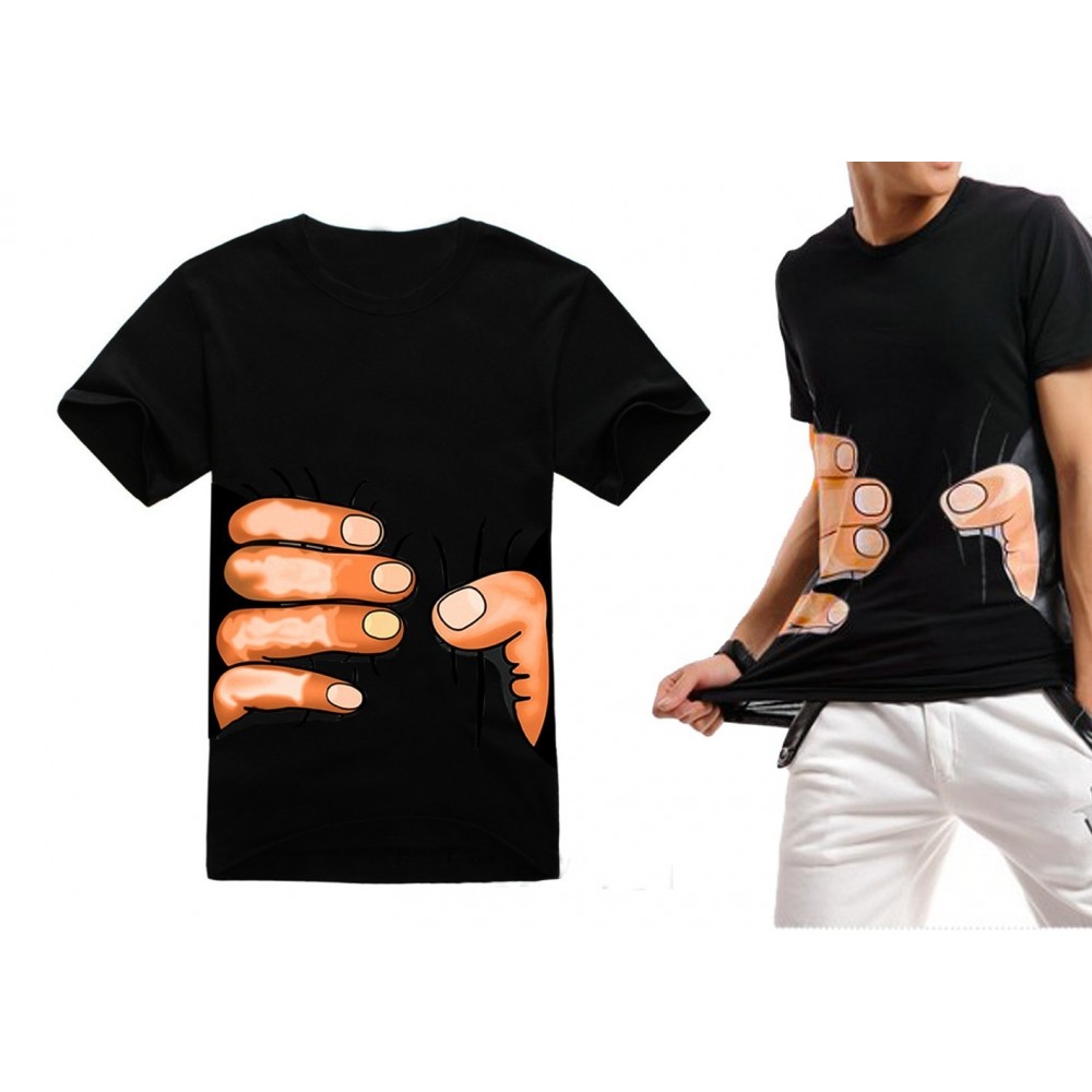 Camiseta unisex de manga corta con efecto 3D de mano agarrada a la cintura mod. SQUEEZE HAND
