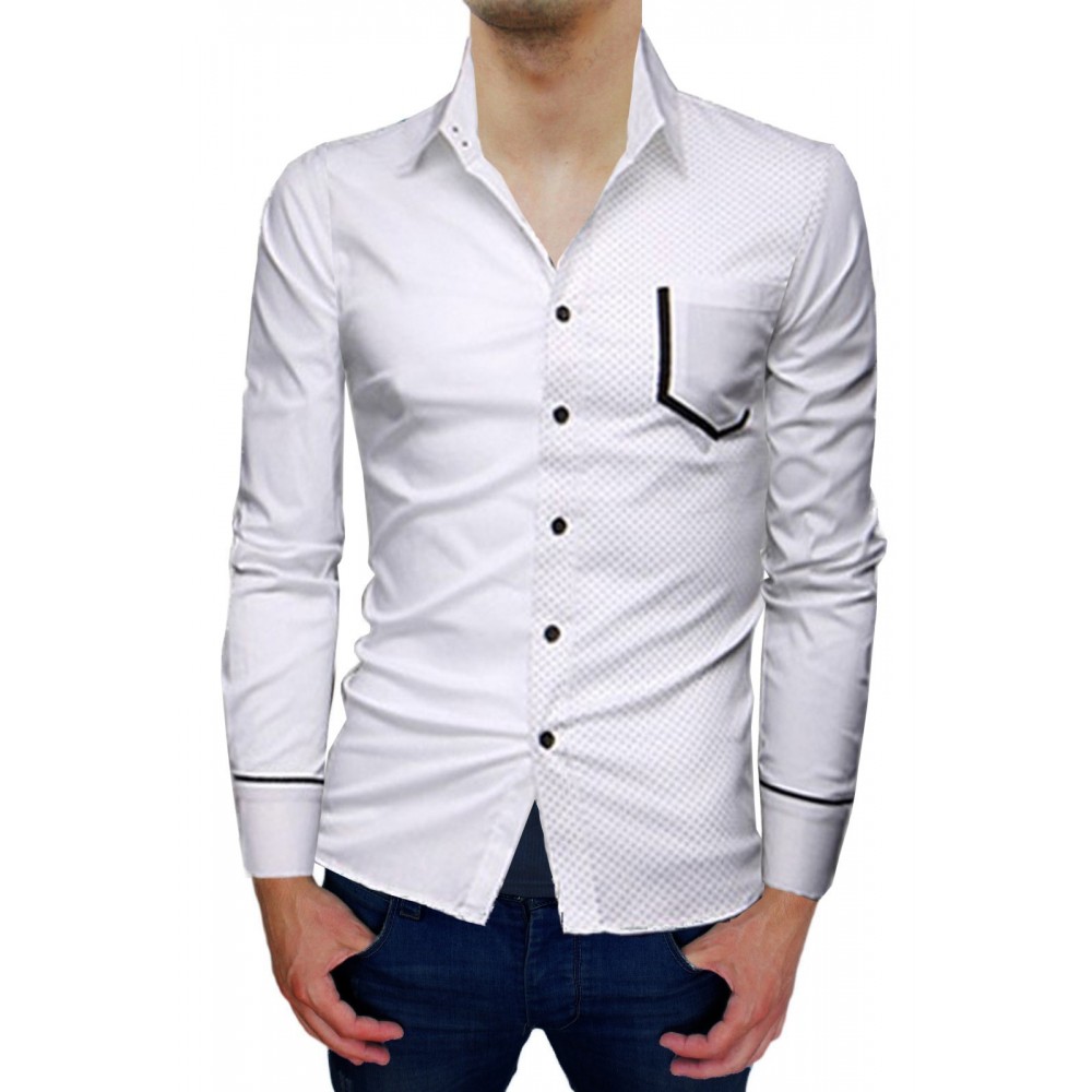 Camisa asimétrica de manga larga y fit ajustado para hombre con topos de contraste mod. PRINCE - Moda masculina