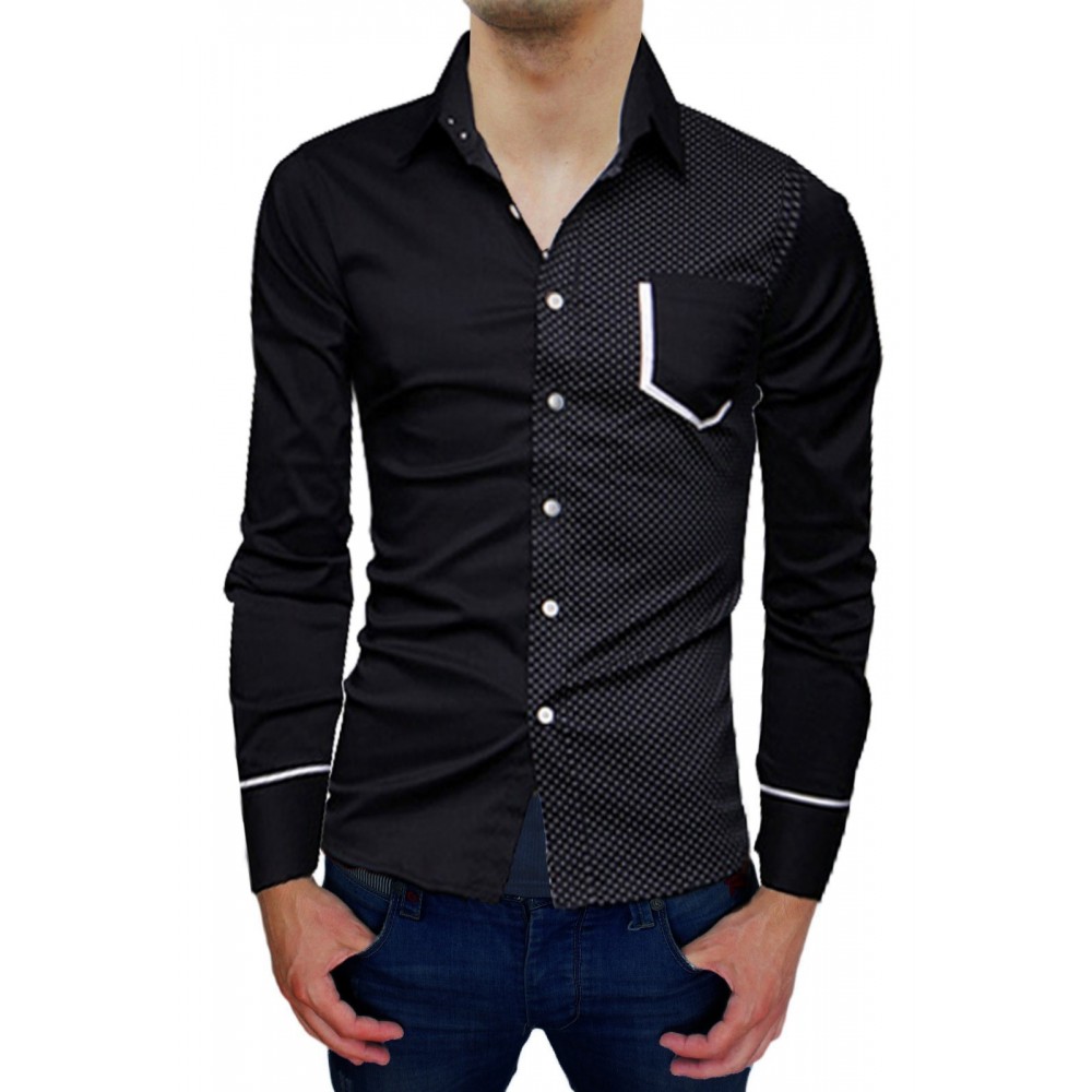 Camisa asimétrica de manga larga y fit ajustado para hombre con topos de contraste mod. PRINCE - Moda masculina