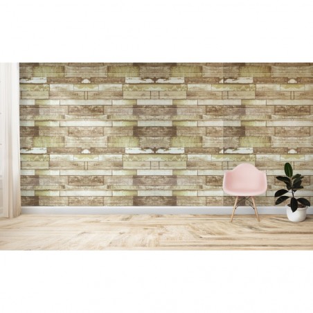 Papier peint effet 3D Bois vintage souple en PE amortit sons et  chocs