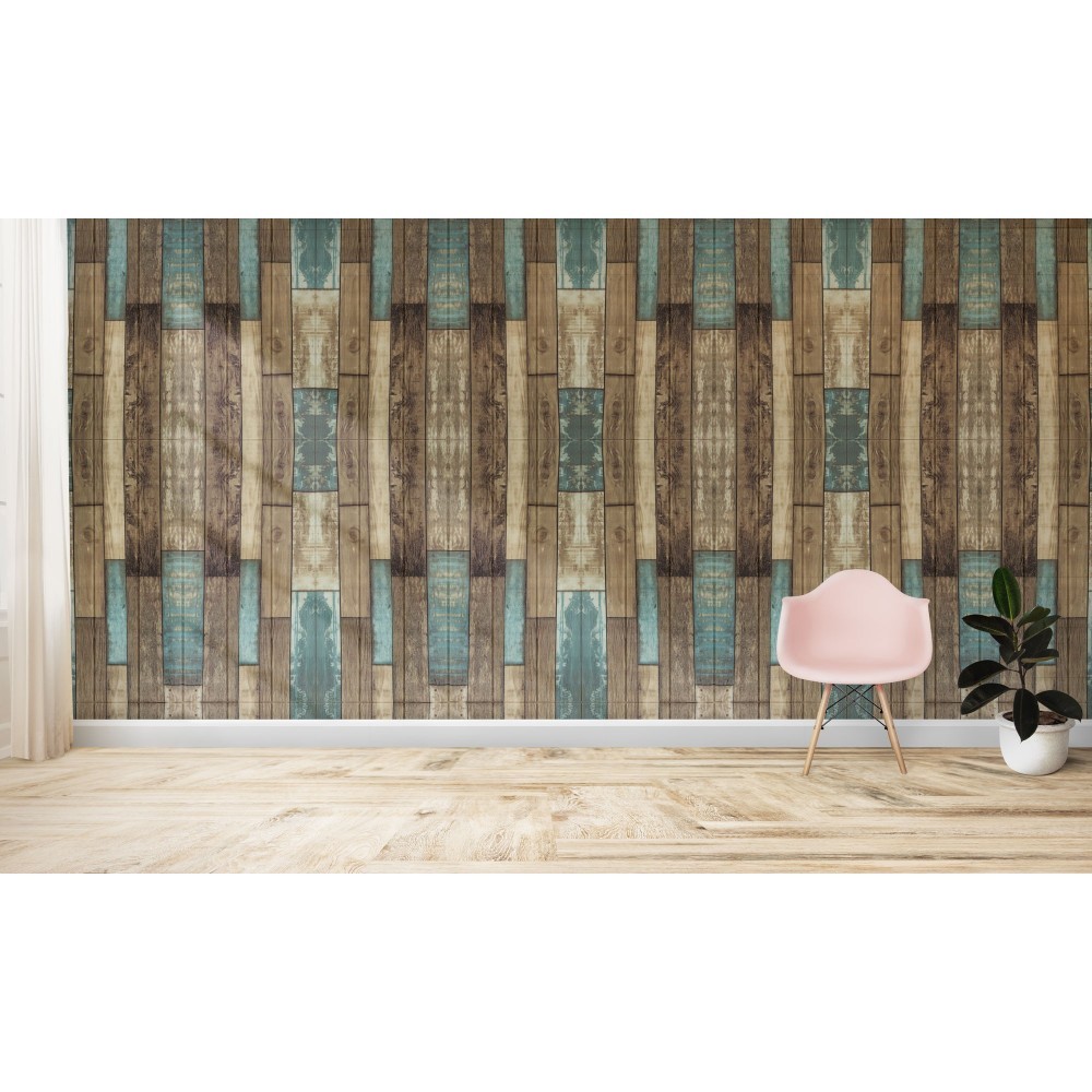 965464 Papier peint effet 3D Bois bleuté souple...