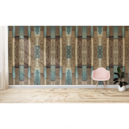 965464 Papier peint effet 3D Bois bleuté souple en PE amortit sons et  chocs