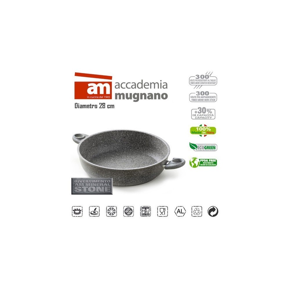 Cazuela con 2 mangos 28 cm antiadherente y revestimiento con efecto piedra revestimiento - Accademia Mugnano CUORE DI PIETRA