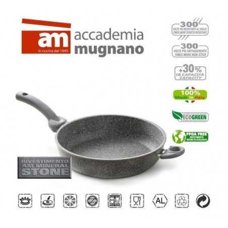 Sartén 1 mango y 1 asa 28cm antiadherente y revestimiento con efecto piedra revestimiento - Accademia Mugnano CUORE DI PIETRA