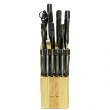 593733 Ensemble 14 couteaux en acier inoxydable + Base en bois Gusto Casa