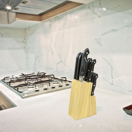 593733 Ensemble 14 couteaux en acier inoxydable + Base en bois Gusto Casa