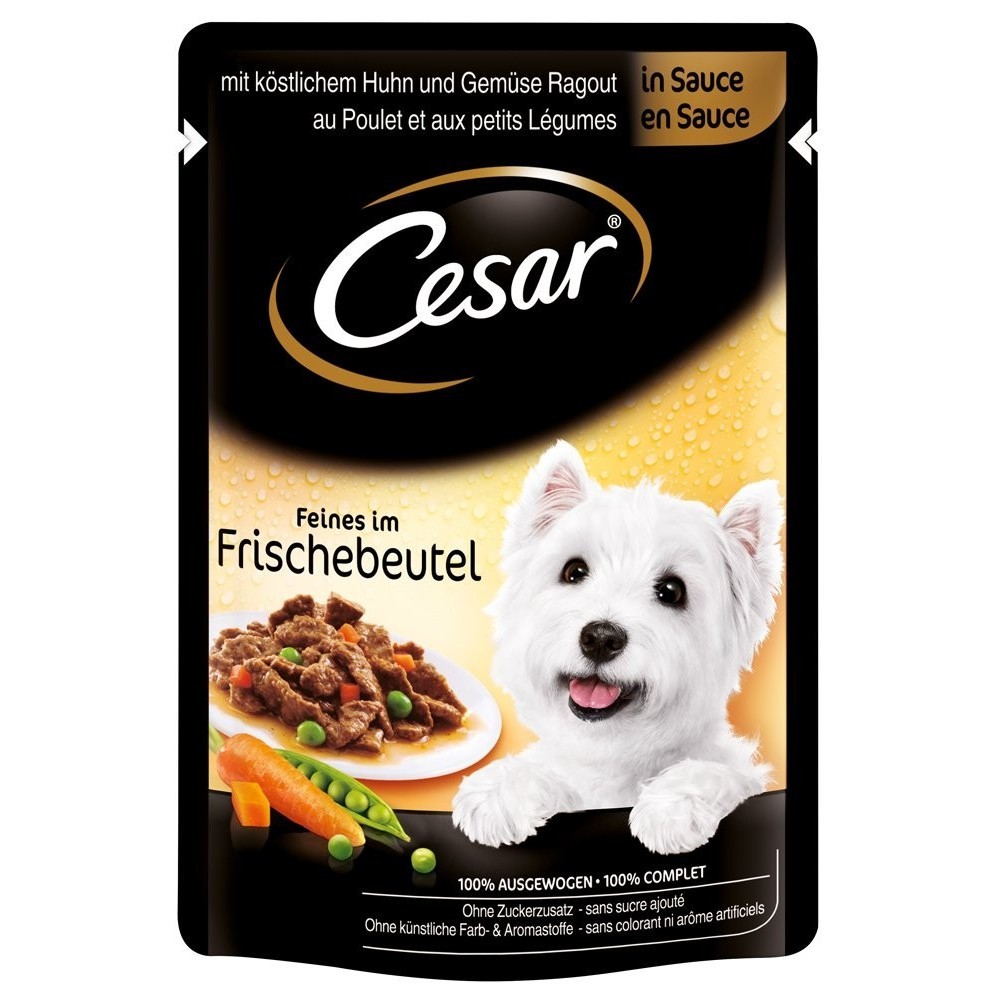 24 pcs délices du jour CESAR nourriture pour chiens sauce poulet/légumes 100gr