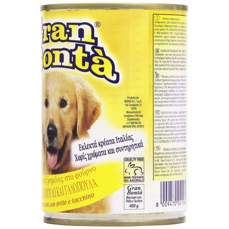 GRAN BONTA viande pour chiens 400 g de poulet et dinde avec vitamines