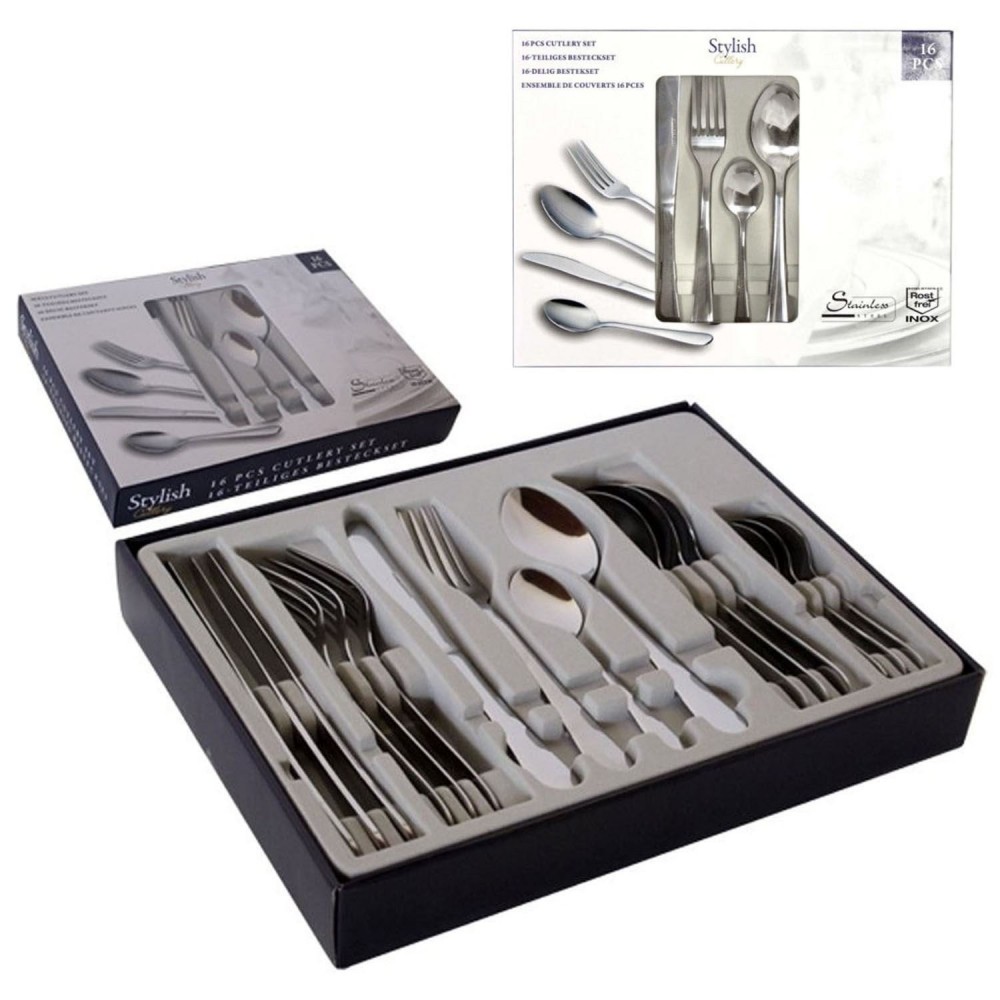Set 16 piezas - Conjunto de cubiertos de cocina INOX con estilo moderno y elegante en cómodo maletín STYLISH CUTLERY