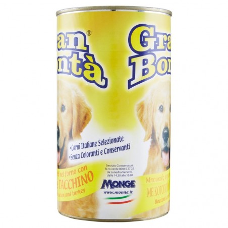 Pack 12x boîtes de viande de poulet et dinde GRAN BONTA' pour chien 1230g