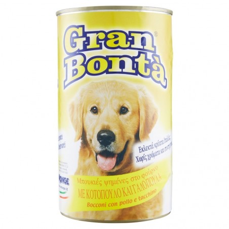 Pack 12x boîtes de viande de poulet et dinde GRAN BONTA' pour chien 1230g