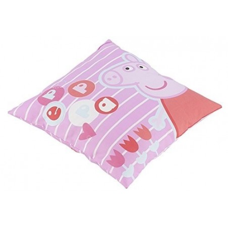 Cojín de PEPA PIG en color rosa y motivo de flores (42x42CM) en microfibra - Perfecto dormitorio infantil