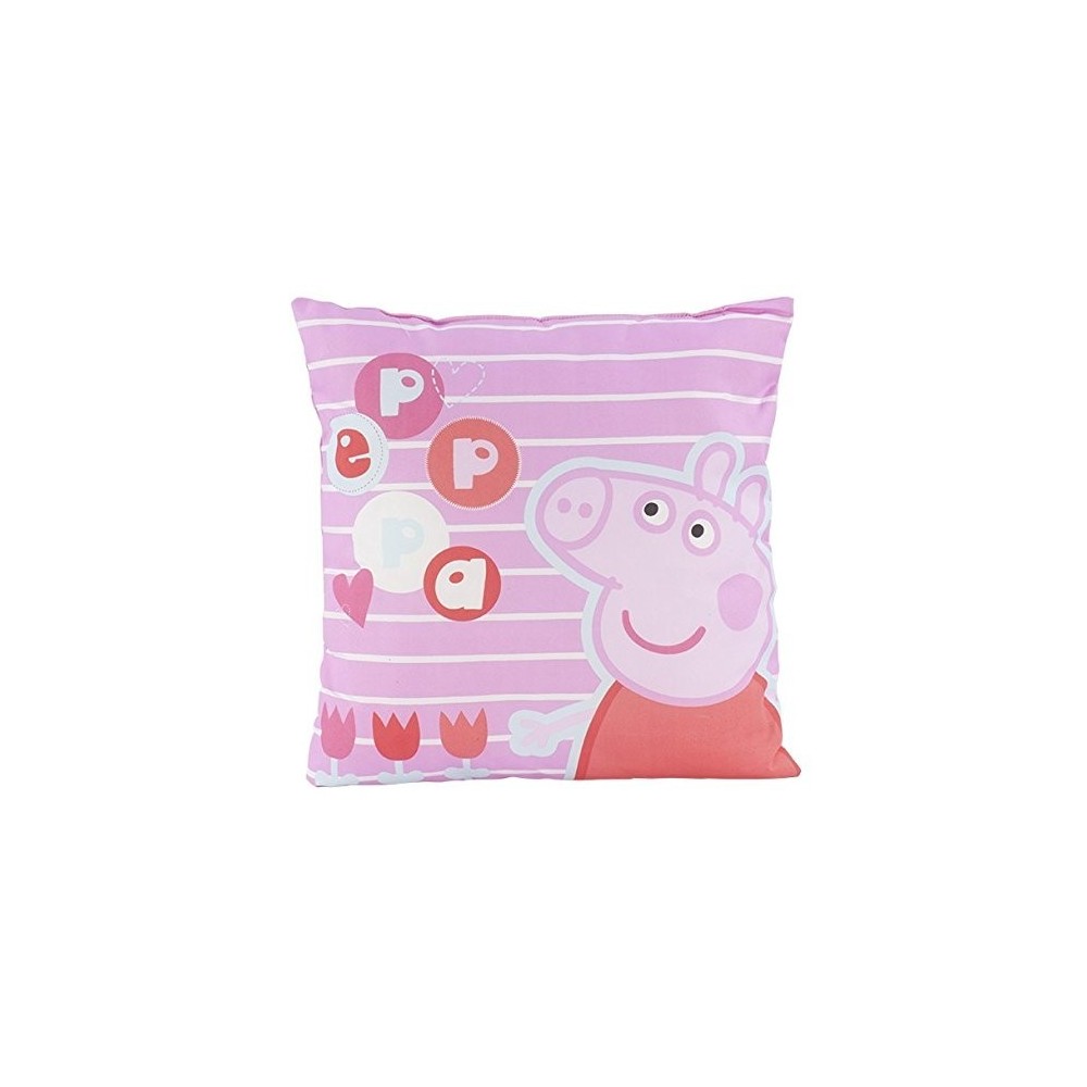 Cojín de PEPA PIG en color rosa y motivo de flores (42x42CM) en microfibra - Perfecto dormitorio infantil