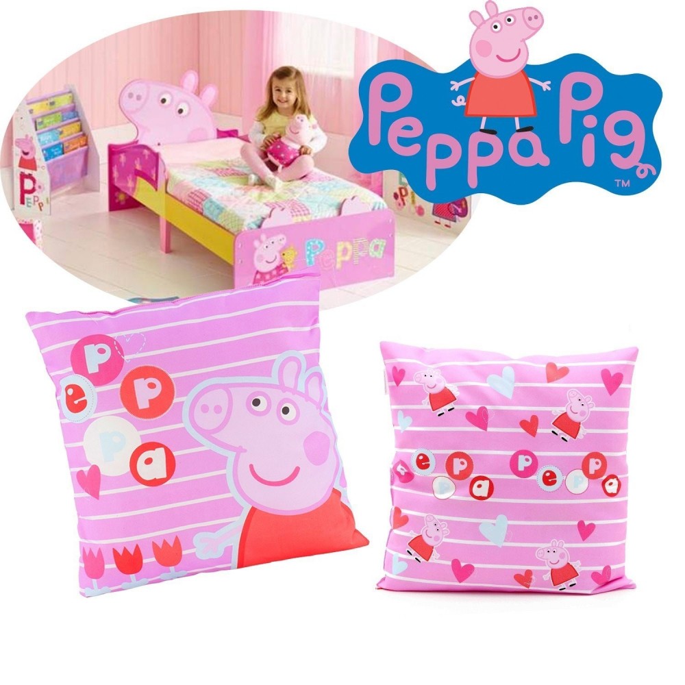 Cojín de PEPA PIG en color rosa y motivo de flores (42x42CM) en microfibra - Perfecto dormitorio infantil