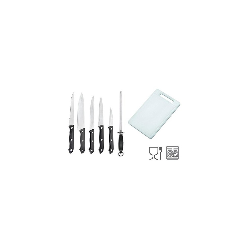 Set de 5 cuchillos de cocina de acero inox + afilador + tabla de corte / Staineless Steel - WELKHOME - Menaje cocina