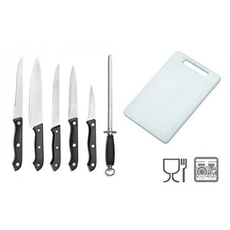 Set de 5 cuchillos de cocina de acero inox + afilador + tabla de corte / Staineless Steel - WELKHOME - Menaje cocina