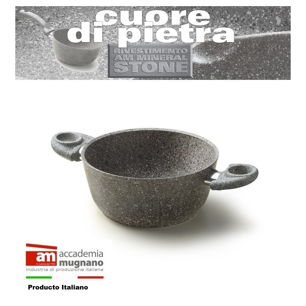 Cacerola con 2 mangos 26 cm antiadherente y revestimiento con efecto piedra revestimiento - Accademia Mugnano CUORE DI PIETRA
