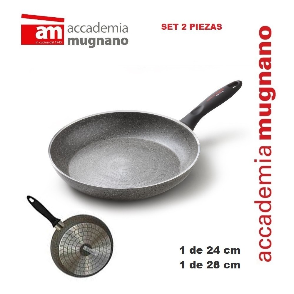 Set de dos sartenes 26 y 28 cm con efecto piedra revestimiento - Accademia Mugnano LINIA DURA