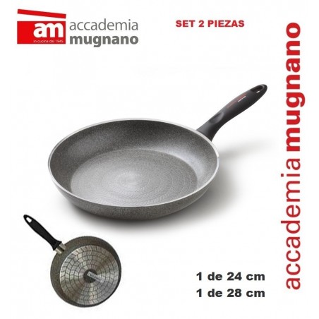 Set de dos sartenes 26 y 28 cm con efecto piedra revestimiento - Accademia Mugnano LINIA DURA