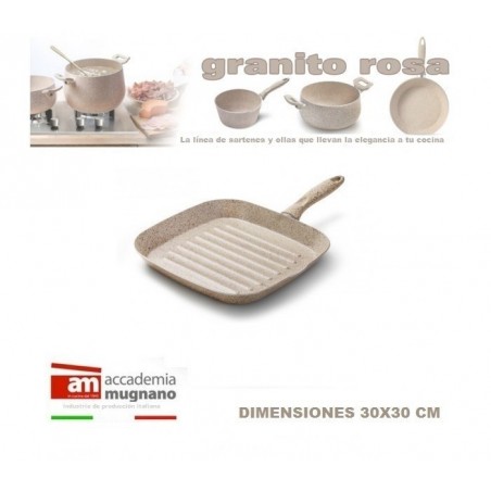 Plancha en aluminio de 30x30 antiadherente de efecto piedra y revestimiento Diamond Tech - Accademia Mugnano GRANITO ROSA