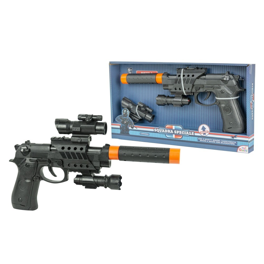 101276 Pistolet-jouet Pk3 pour enfants avec silencieux, viseur led