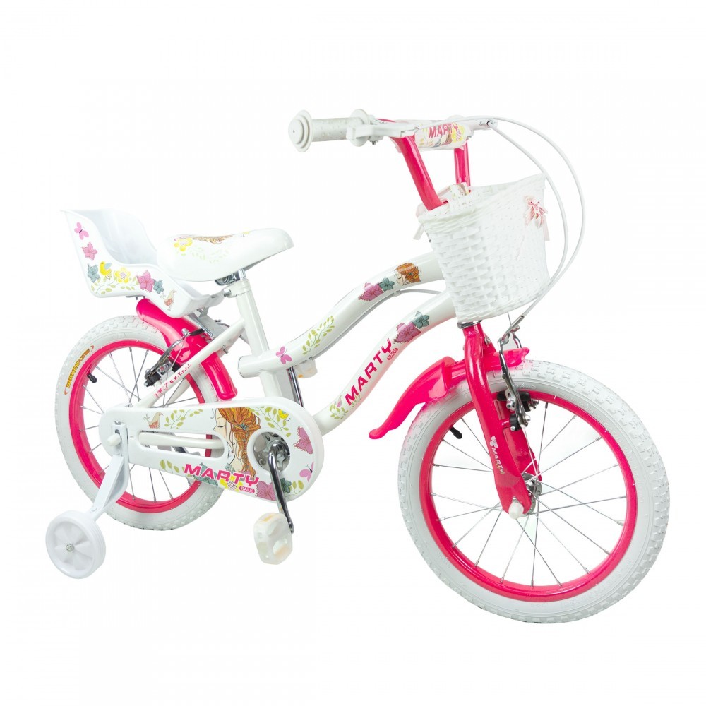 Vélo pour fille BKT MARTY taille 16" 5-8 ans avec panier et siège poupée