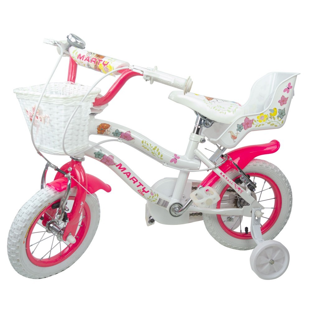 Vélo fille BKT MARTY taille 8" 2-5 ans avec panier et siège poupée