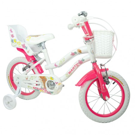 Vélo fille BKT MARTY taille 14" 3-6 ans avec panier et siège poupée