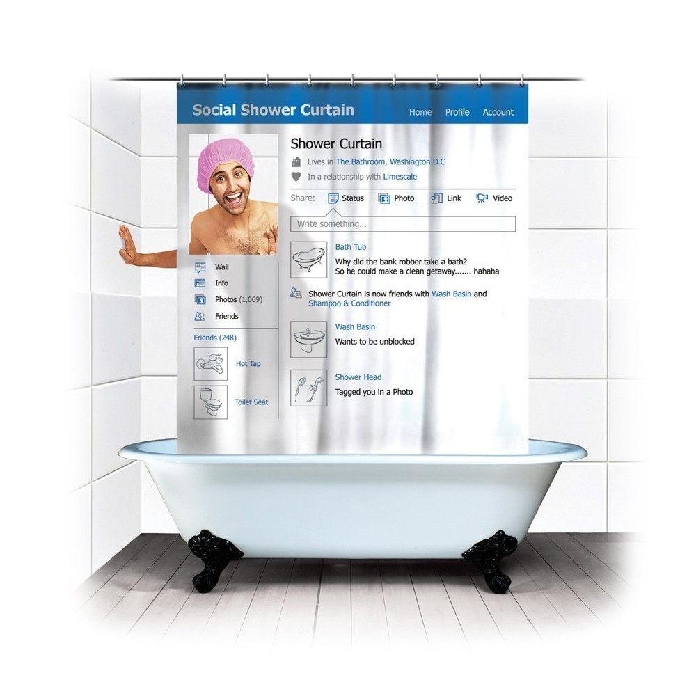 Cortina de ducha "Red Social" 180x180 cm con una ventana transparente para tu avatar