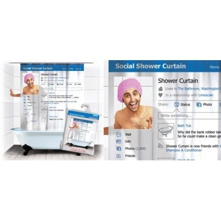 Cortina de ducha "Red Social" 180x180 cm con una ventana transparente para tu avatar