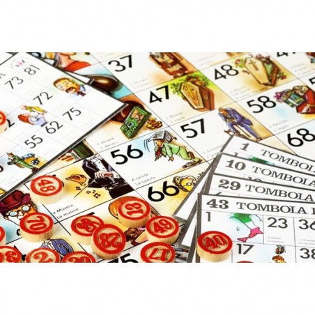 221439 Tombola napolitaine 48 cartes Panier en osier et panneau de numéros
