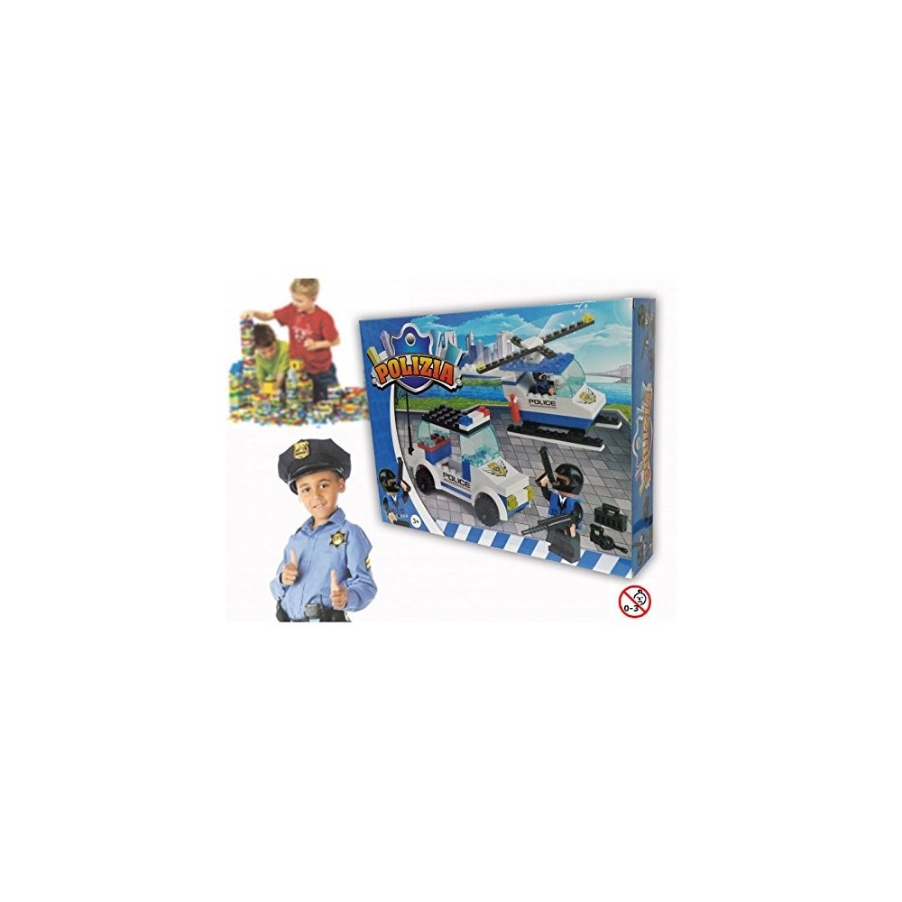 Jeu de construction - POLICE -2 personnages avec hélicoptère et voiture 371142