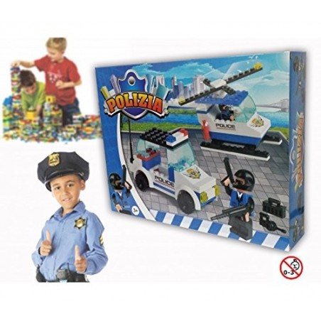 Jeu de construction - POLICE -2 personnages avec hélicoptère et voiture 371142