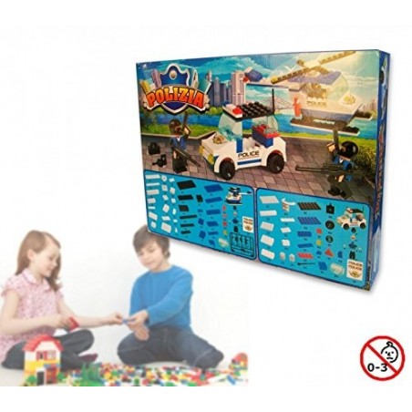 Jeu de construction - POLICE -2 personnages avec hélicoptère et voiture 371142