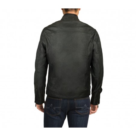 L179 Veste en similicuir pour homme NEW BRAMS modèle CASEY noir slim fit