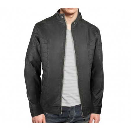 L179 Veste en similicuir pour homme NEW BRAMS modèle CASEY noir slim fit