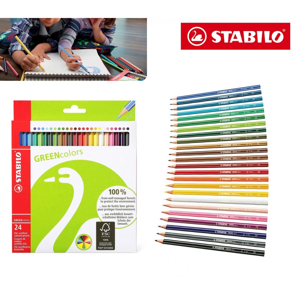 6019/2-24 Étui carton de 24 crayons de couleur STABILO GREEN hexagonal